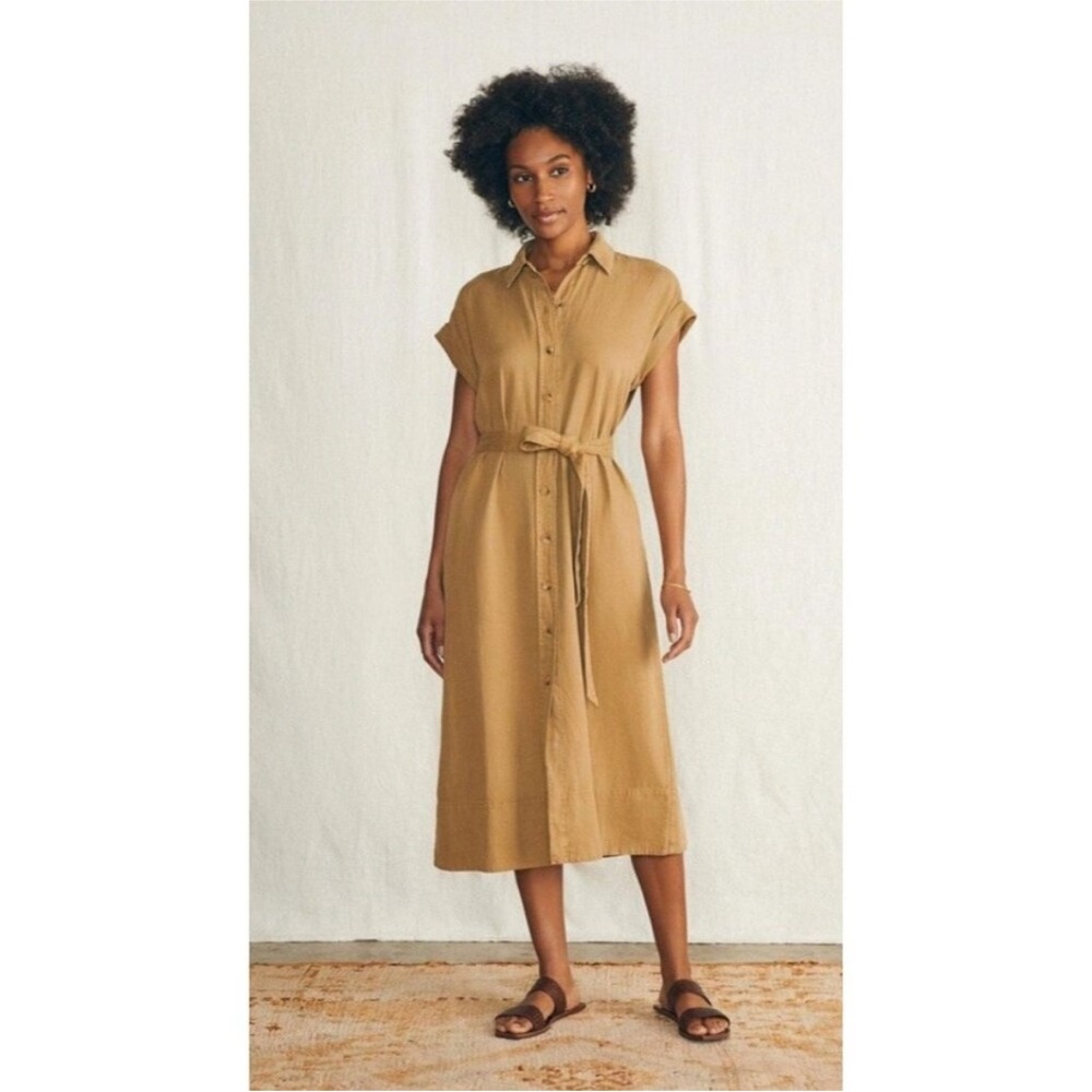 Faherty Arlie Medium Shirt Dress Antique Bronze Midi Long Belted Button Up